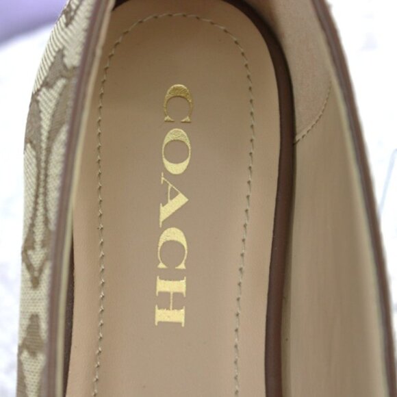 Coach Wendy Signature Ballet Flats Khaki Dark Saddle Size 7B New With Box - Picture 6 of 11